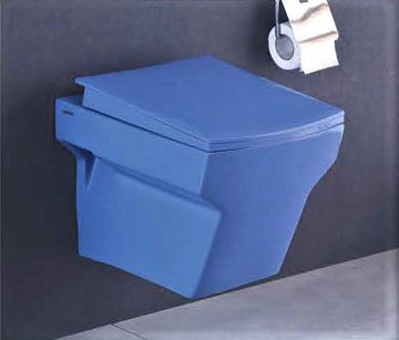 Ceramic Wall Hung / Wall Mount Blue Glossy Commode/Water Closet With Soft Close Seat Cover For Bathroom - Bath Outlet