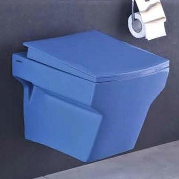Ceramic Wall Hung / Wall Mount Blue Glossy Commode/Water Closet With Soft Close Seat Cover For Bathroom - Bath Outlet