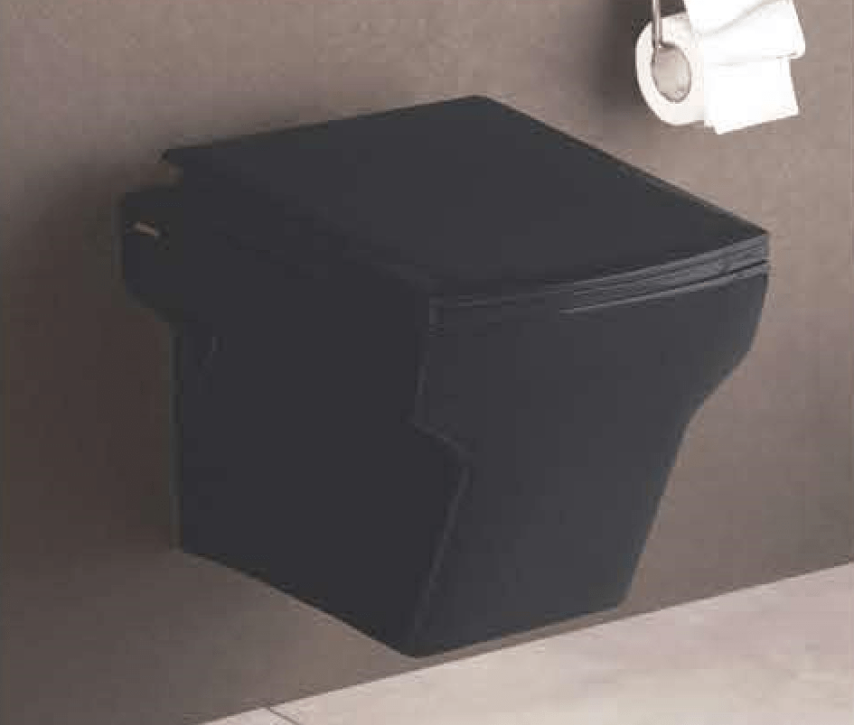 Ceramic Wall Hung / Wall Mount Black Glossy Commode/Water Closet With Soft Close Seat Cover For Bathroom - Bath Outlet