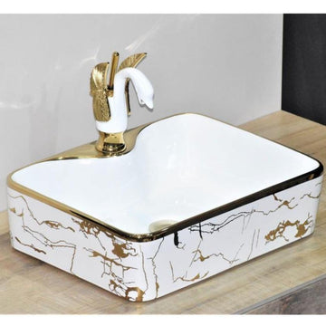 B Backline Ceramic Table Top, Counter Top Wash Basin 48x37 cm Gold