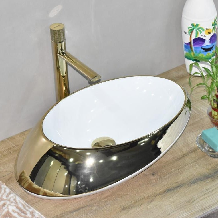 B Backline Ceramic Table Top, Counter Top Wash Basin Gold 52 x 38 CM