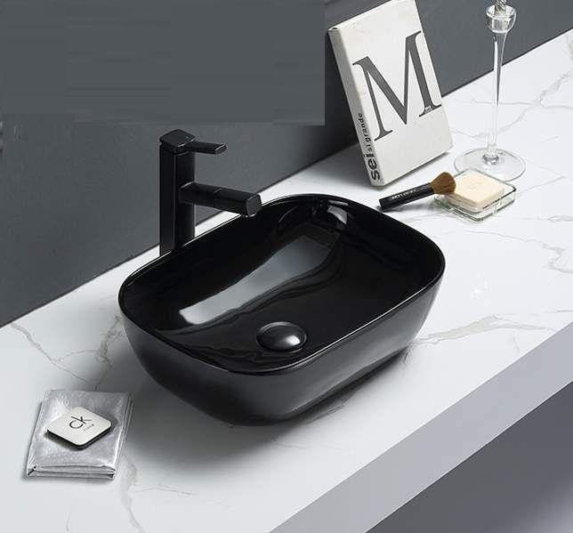 Table Top Designer Black Glossy Wash Basin 46 X 32 X 13 Cm - Bath Outlet