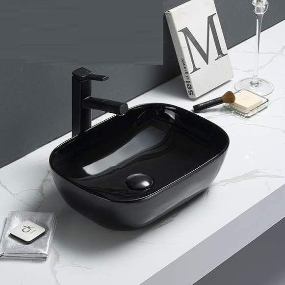 Table Top Designer Black Glossy Wash Basin 46 X 32 X 13 Cm - Bath Outlet