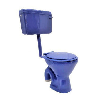 Ceramic Floor Mounted European Water Closet Western Toilet Commode EWC S Trap Concealed with Normal Seat Cover & Flush Tank Blue Color - Bath Outlet