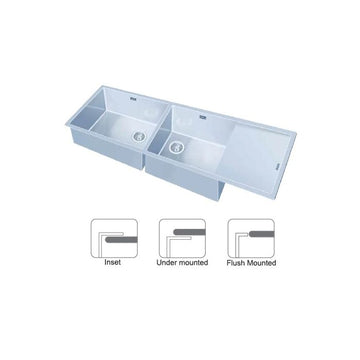 Franke 304 Grade Stainless Steel Kitchen Sink Double Bowl With Drainboard BOX BXX 221 38 (46 x 18 inches) - Satin