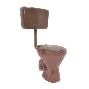 Ceramic Floor Mounted European Water Closet Western Toilet Commode EWC S Trap Concealed with Normal Seat Cover & Flush Tank Brown Color - Bath Outlet