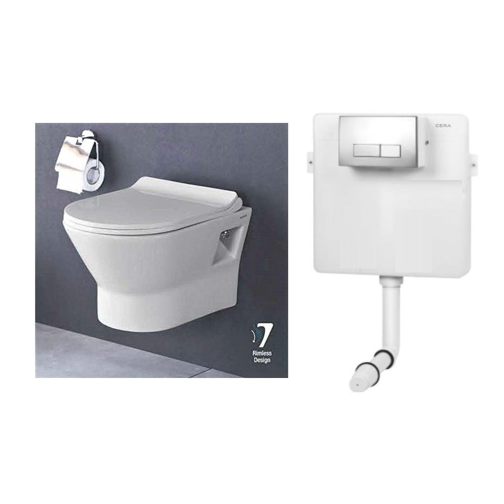 Combo Ceramic Wall Mount , Wall Hung Western Toilet Commode With Concealed Tank