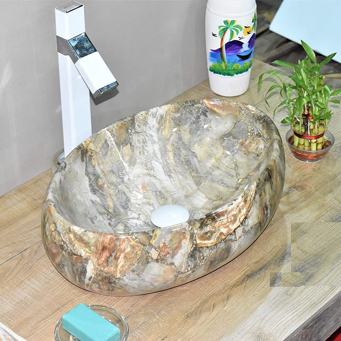 B Backline Ceramic Table Top, Counter Top Wash Basin Green 60 x 40 CM