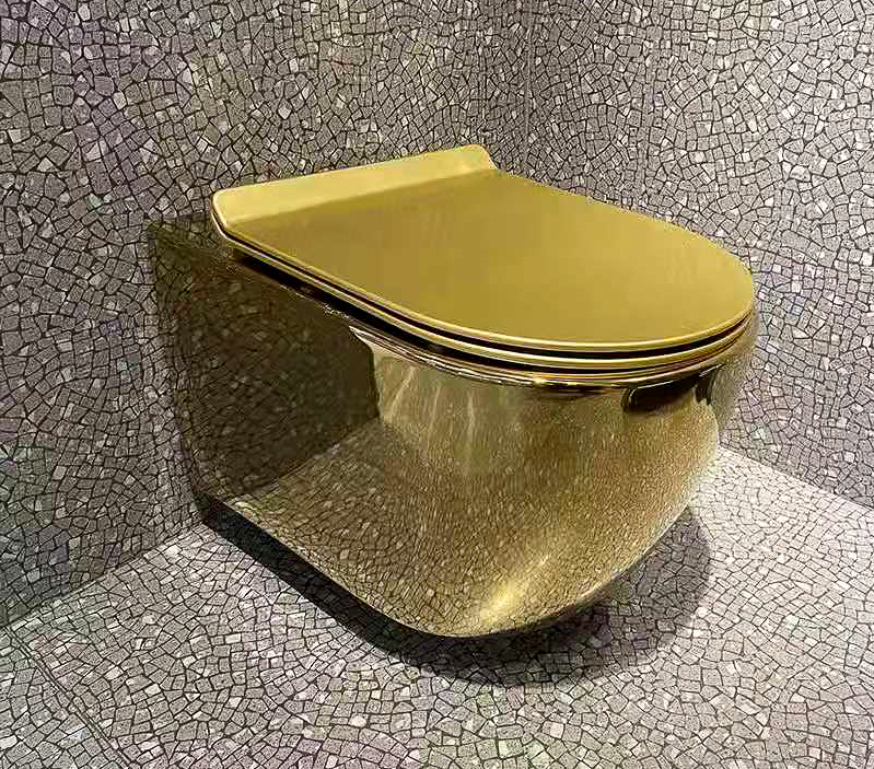 B Backline Ceramic Wall Mount, Wall Hung Western Toilet Commode Gold Glossy 48 X 36 X 36 Cm