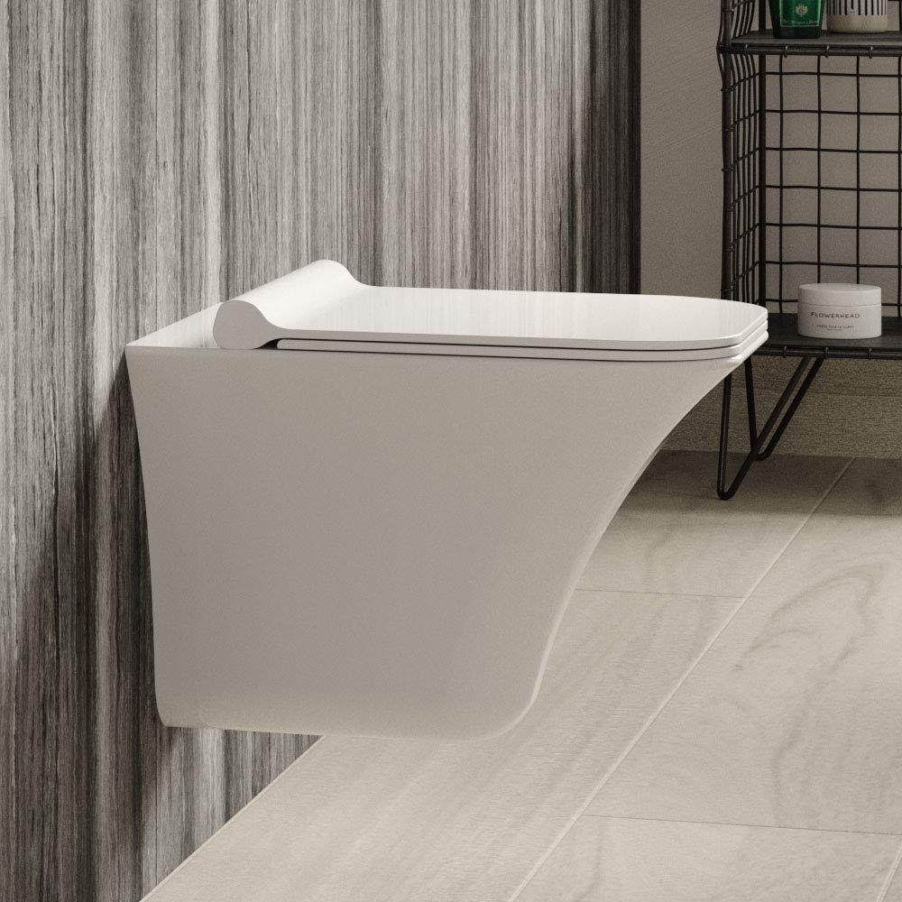 Ceramic Wall Hung / Wall Mount Rimless / Rimfree Commode With Soft Close Seat Cover - Bath Outlet