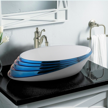 Table Top Premium Designer Ceramic Wash Basin/Vessel Oval Blue Designer for Bathroom 20 x 15 x 6 Inch (Blue Color) - Bath Outlet