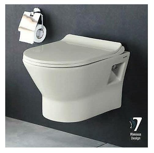 Ceramic Wall Hung / Wall Mount Rimless / Rimfree Commode With Soft Close Seat Cover - Bath Outlet