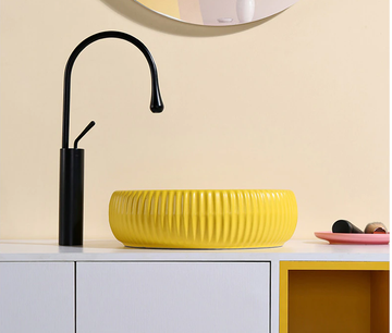 B Backline Ceramic Yellow Table Top, Counter Top Wash Basin 40 x 40 cm