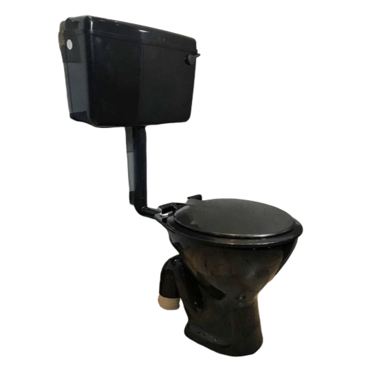 Ceramic Floor Mounted European Water Closet Western Toilet Commode EWC S Trap Concealed with Normal Seat Cover & Flush Tank Black Color - Bath Outlet