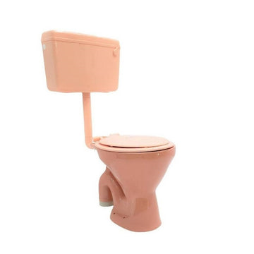 Ceramic Floor Mounted European Water Closet Western Toilet Commode EWC S Trap Concealed with Normal Seat Cover & Flush Tank Pink Color - Bath Outlet