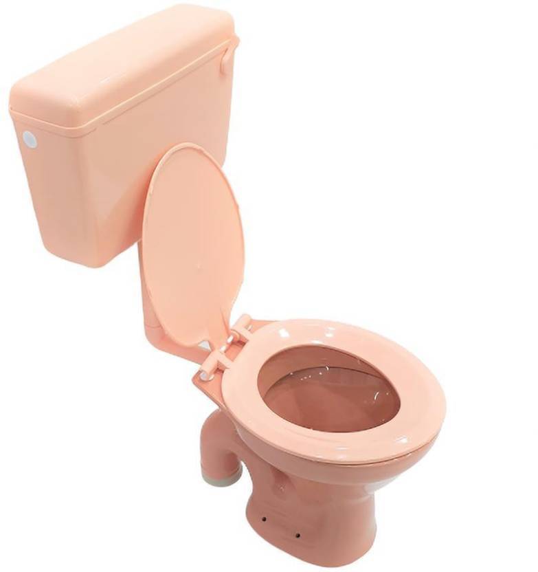 Ceramic Floor Mounted European Water Closet Western Toilet Commode EWC S Trap Concealed with Normal Seat Cover & Flush Tank Pink Color - Bath Outlet