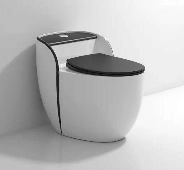 B Backline Ceramic  Floor Mounted Commode Syphonic Washdown Flush One Piece Western Toilet Model Commode Water Closet Black White Glossy