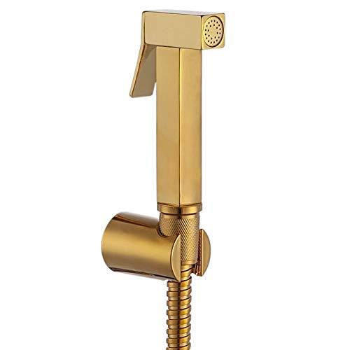 Brass Square Health Faucet with 1 Meter Flexible Stainless Steel Tube and Brass Wall Hook (Gold) - Bath Outlet
