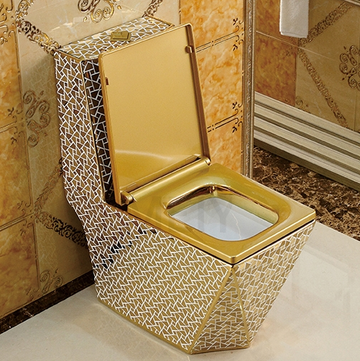 B Backline Ceramic Western One-Piece Toilet Commode Golden Color S-Trap