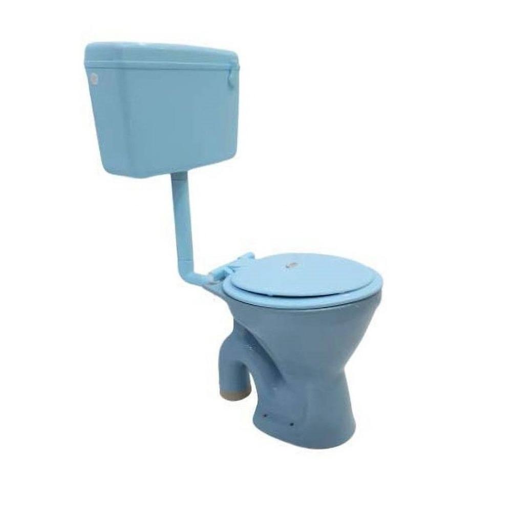 Ceramic Floor Mounted European Water Closet Western Toilet Commode EWC S Trap Concealed with Normal Seat Cover & Flush Tank Light Blue Color - Bath Outlet