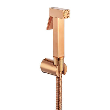 Brass Square Health Faucet with 1 Meter Flexible Stainless Steel Tube and Brass Wall Hook (Rose Gold) - Bath Outlet