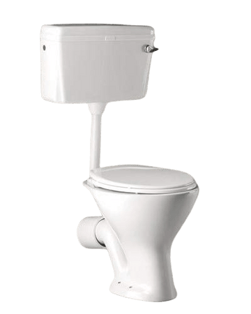 Ceramic Floor Mounted European Water Closet Western Toilet Commode EWC P Trap Concealed with Normal Seat Cover- White & Flush Tank - Bath Outlet