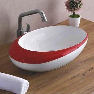 Table Top Designer Red White Wash Basin 49 X 32 X 14 Cm - Bath Outlet