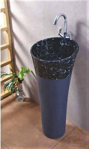 B Backline Ceramic Pedestal Free Standing Wash Basin Round 15 Inch Black