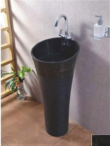 B Backline Ceramic Pedestal Free Standing Wash Basin Round 15 Inch Black Marble