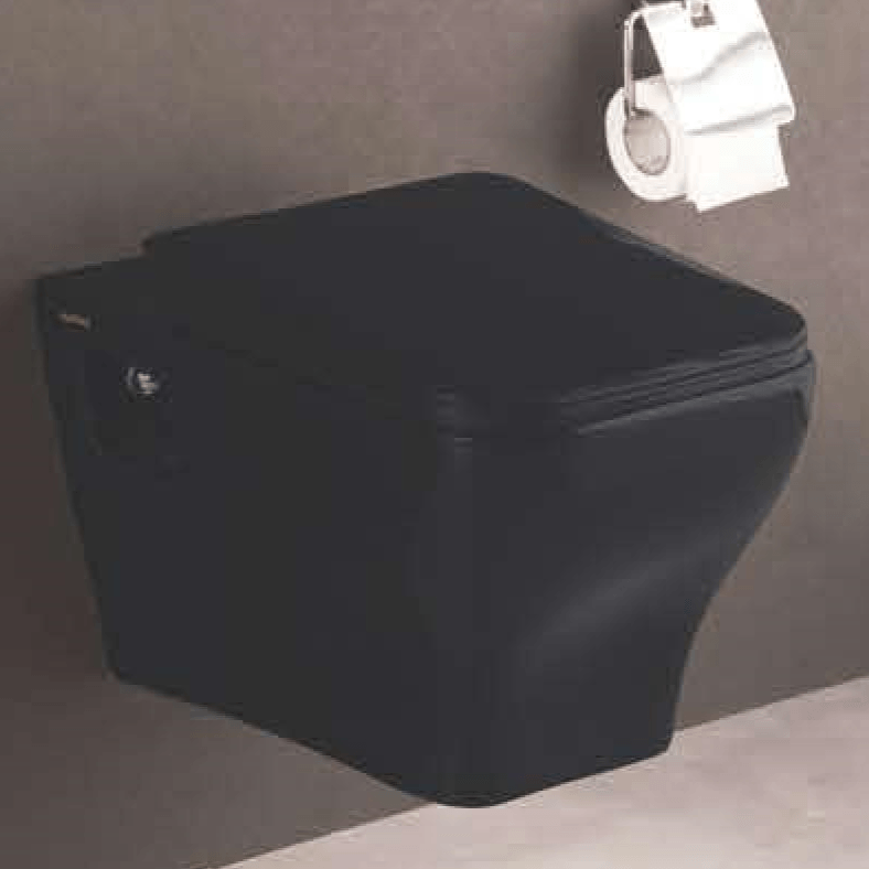 Ceramic Wall Hung / Wall Mount Black Glossy Commode/Water Closet With Soft Close Seat Cover For Bathroom - Bath Outlet
