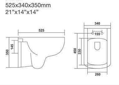 Ceramic Wall Hung / Wall Mount Blue Glossy Commode/Water Closet With Soft Close Seat Cover For Bathroom - Bath Outlet