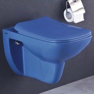 Ceramic Wall Hung / Wall Mount Blue Glossy Commode/Water Closet With Soft Close Seat Cover For Bathroom - Bath Outlet