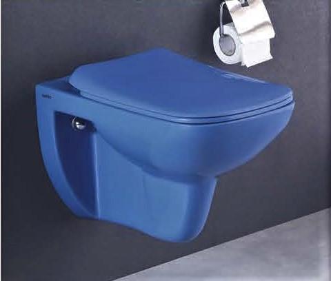Ceramic Wall Hung / Wall Mount Blue Glossy Commode/Water Closet With Soft Close Seat Cover For Bathroom - Bath Outlet